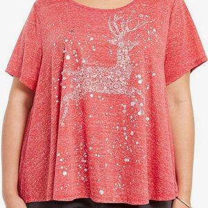 Style & Co. Women's Plus Reindeer Graphic T-Shirt Red 2X